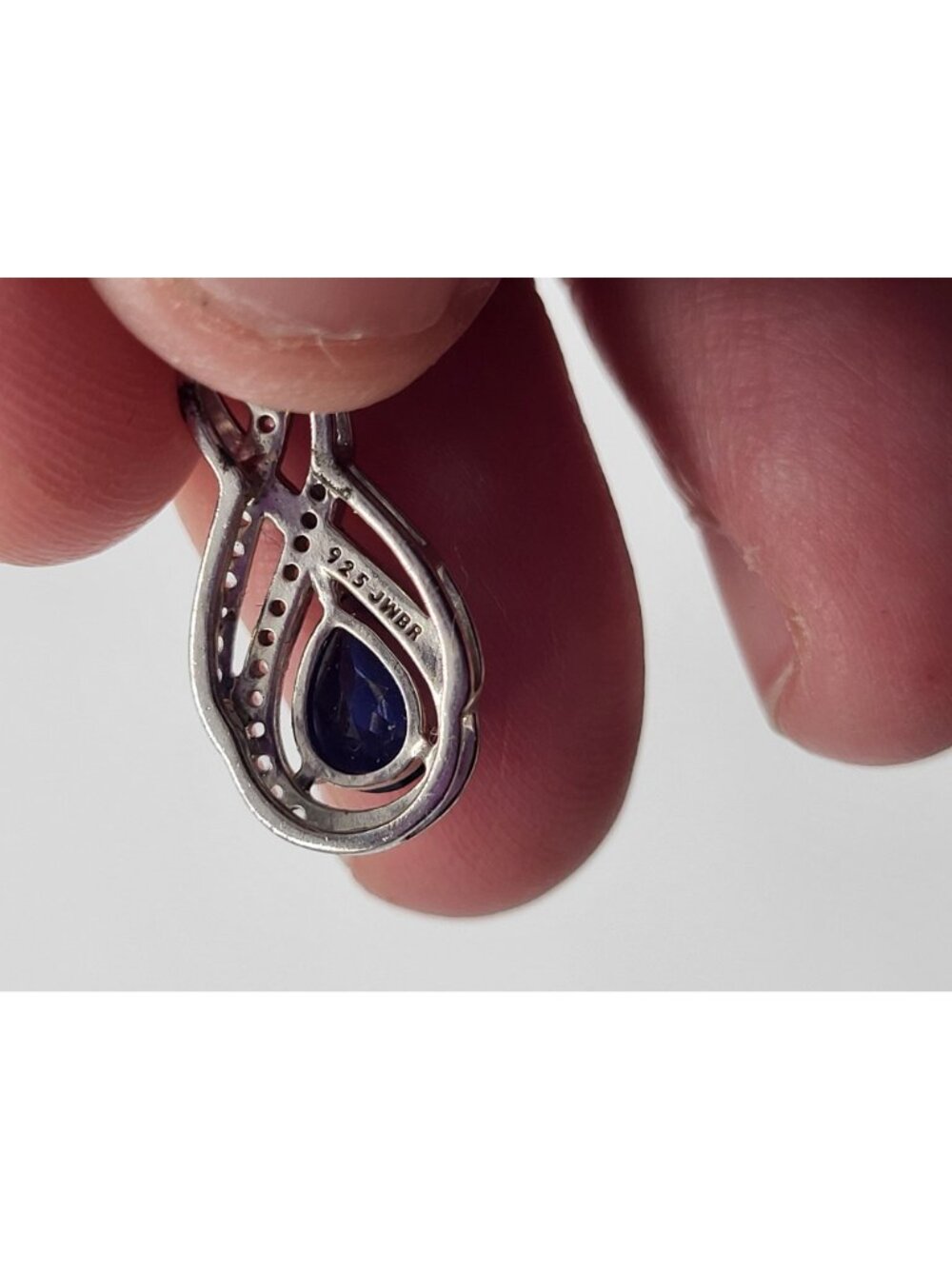 JWBR Sterling Silver 925 Blue Spinel and Cubic Zirconia Teardrop Pendant - Picture 3 of 5